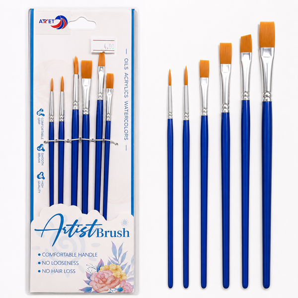 Artist Paint Brush Set 6 Pieces 20cm for Acrylic Oil Watercolor