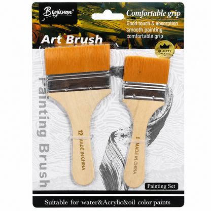 Flat Art Brush Set 2 Pieces for Acrylic Watercolor and Oil Painting