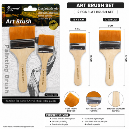 Flat Art Brush Set 2 Pieces for Acrylic Watercolor and Oil Painting
