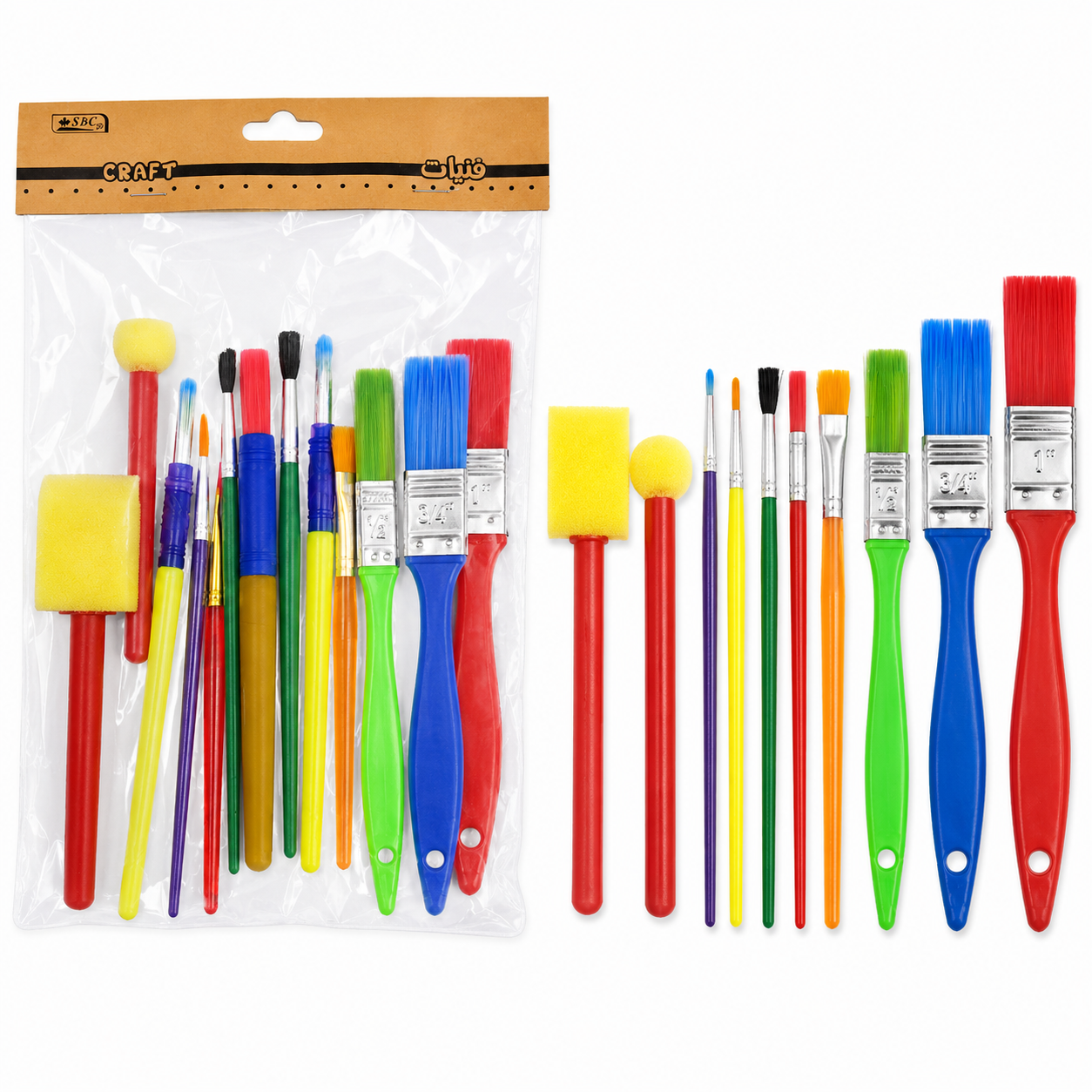 Mixed Paint Brush and Sponge Brush Set for Art and Crafts