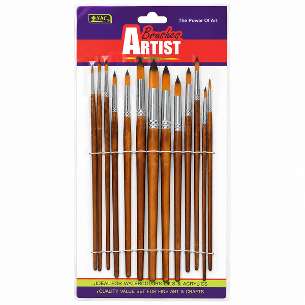 SBC Artist Paint Brush Set 13 Pieces for Acrylic Oil Watercolor Painting