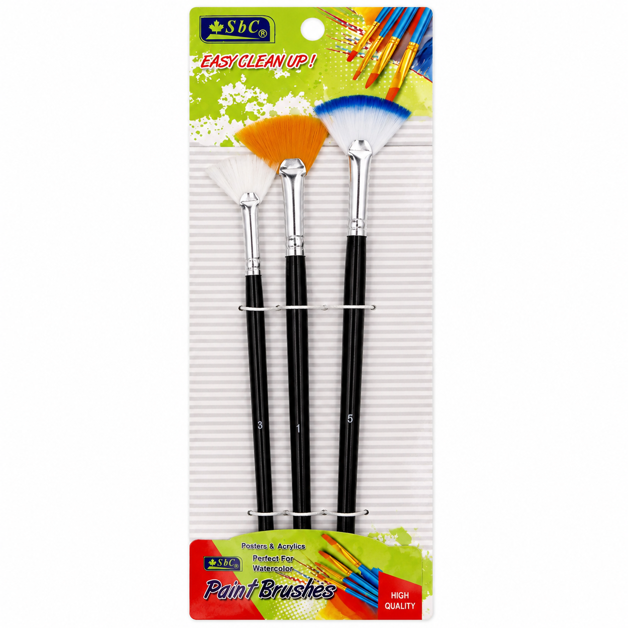 Fan Paint Brush Set 3 Pieces for Watercolor Acrylic and Crafts
