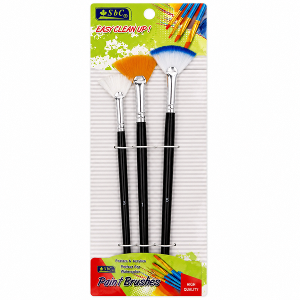 Fan Paint Brush Set 3 Pieces for Watercolor Acrylic and Crafts