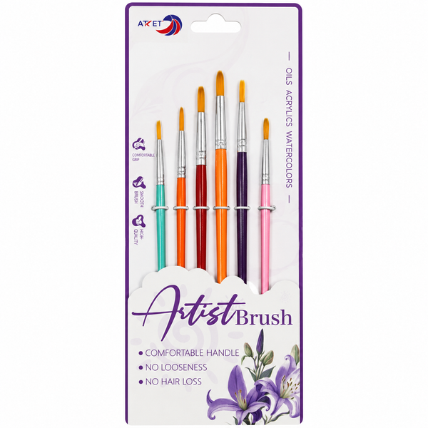 Artist Paint Brush Set 6 Pieces for Acrylic Oil Watercolor Painting