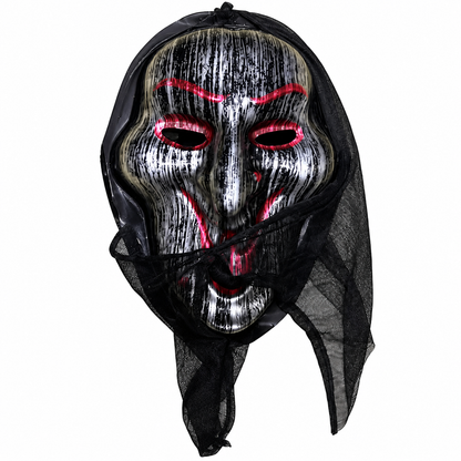 Distressed Halloween Horror Mask with Black Mesh Hood