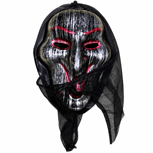 Distressed Halloween Horror Mask with Black Mesh Hood