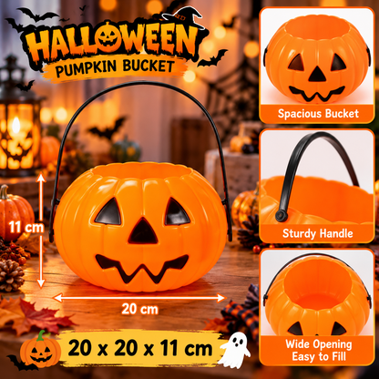 Orange Halloween Pumpkin Candy Bucket 20 cm – Trick or Treat Basket with Handle