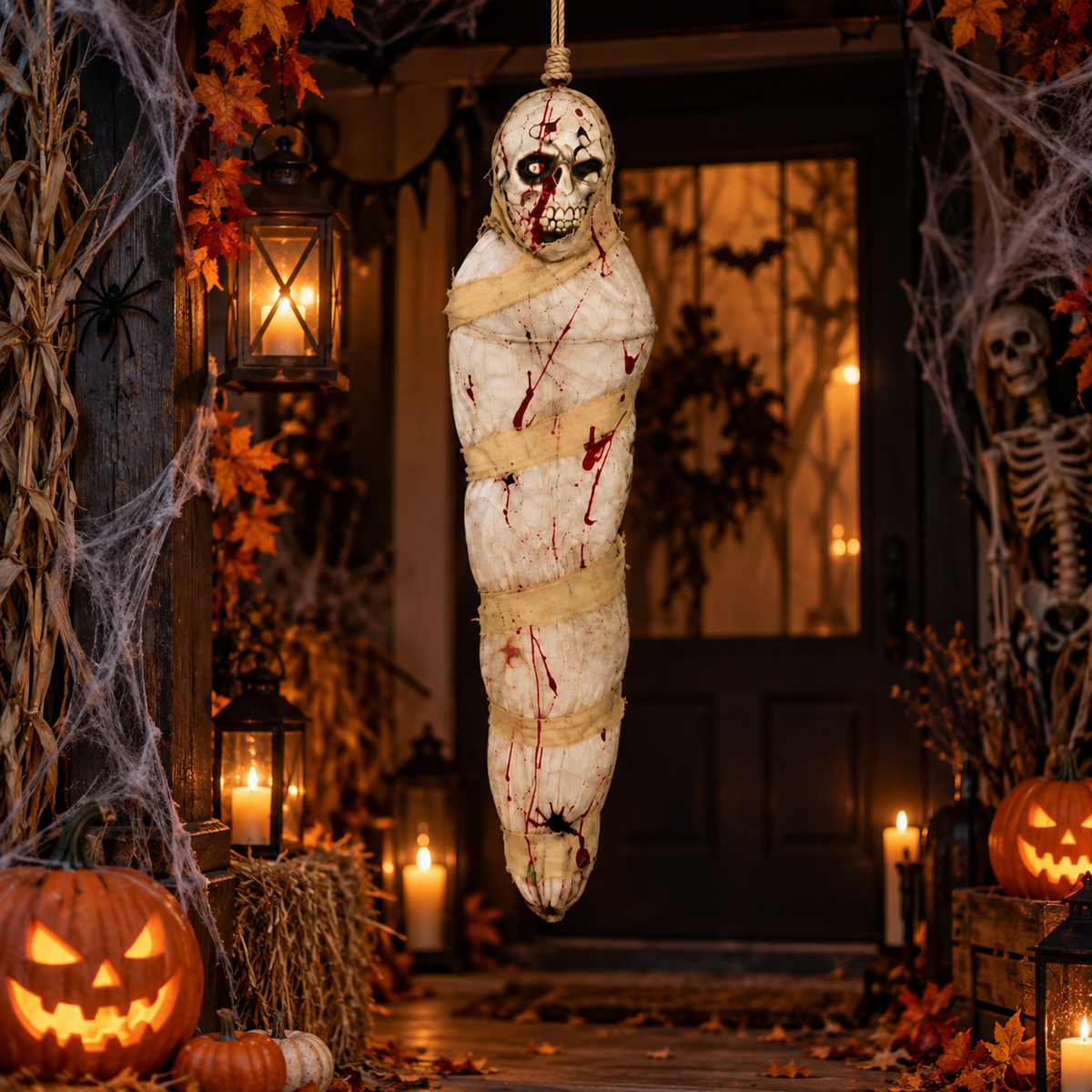 120CM Hanging Mummy Halloween Decoration with Skull Face