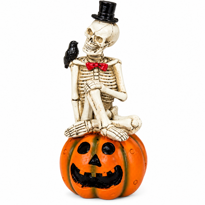 30CM Skeleton on Pumpkin Halloween Tabletop Decoration with Crow