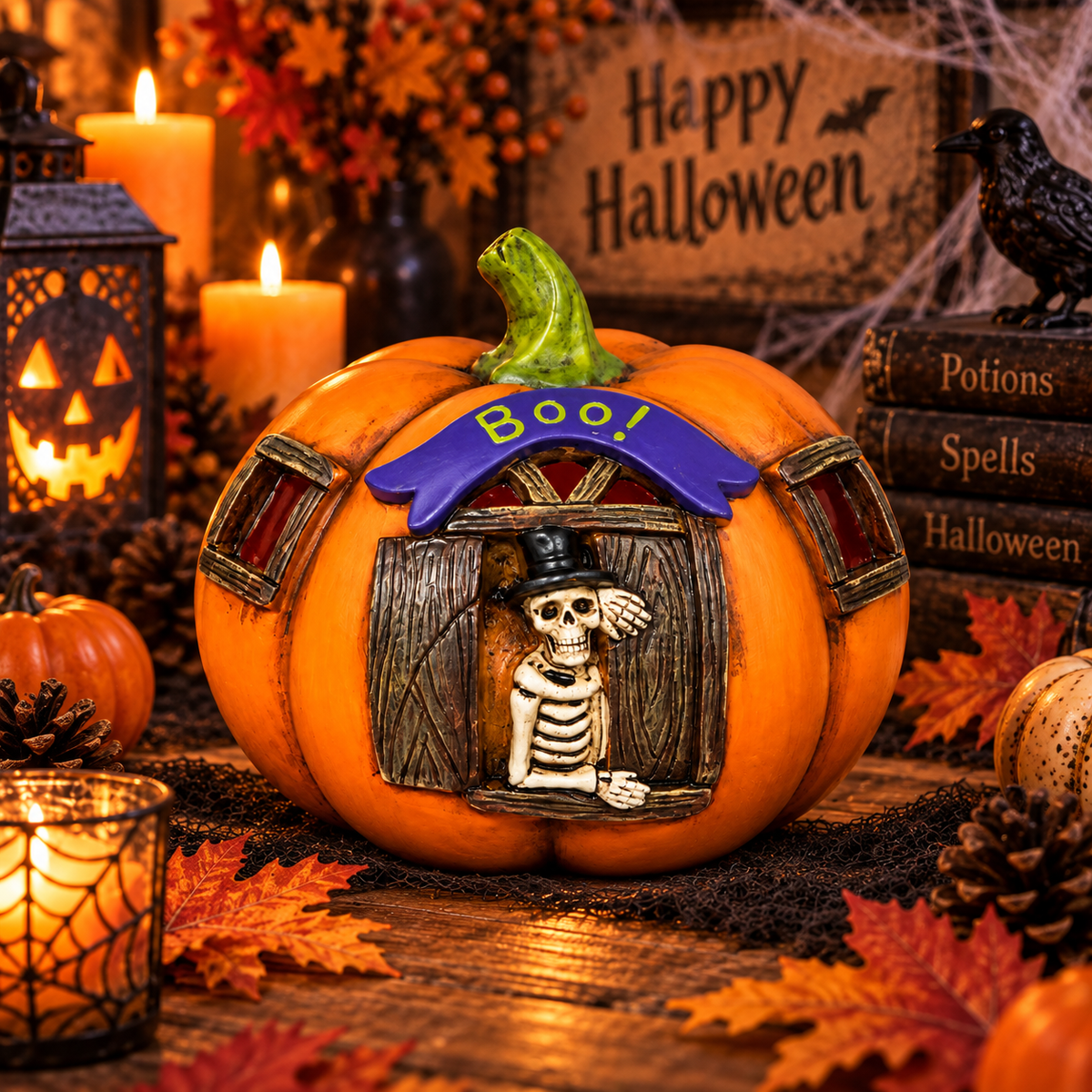 Halloween Pumpkin Boo Skeleton Decoration, 20CM Wide