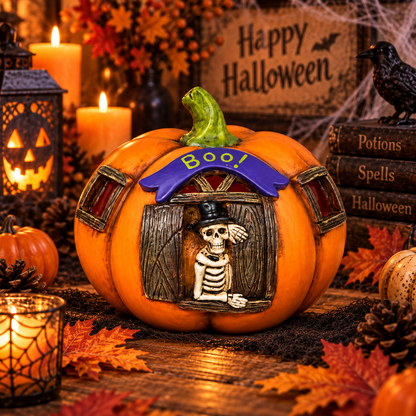 Halloween Pumpkin Boo Skeleton Decoration, 20CM Wide