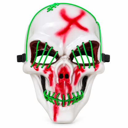 White LED Skull Halloween Mask with Green Light, 25CM