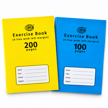 FIS A5 4 Line Exercise Book – Left Margin, 165 × 210 mm, 100 & 200 Pages
