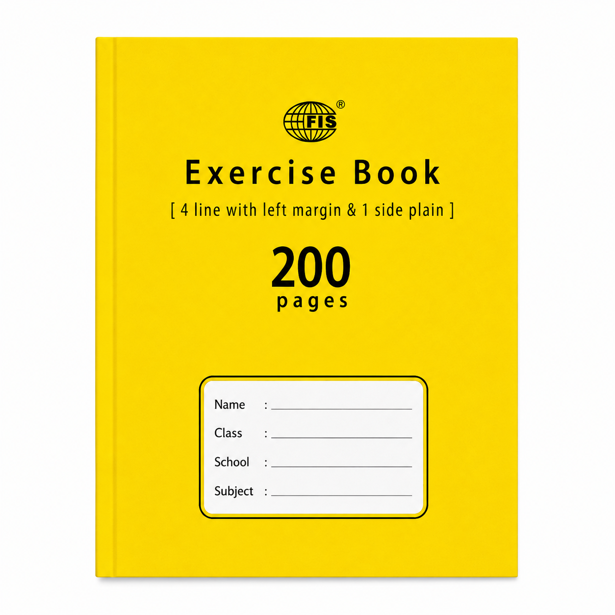 FIS A5 4 Line Exercise Book – Left Margin & 1 Side Plain, 165 × 210 mm, 100 & 200 Pages