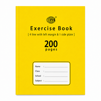 FIS A5 4 Line Exercise Book – Left Margin & 1 Side Plain, 165 × 210 mm, 100 & 200 Pages