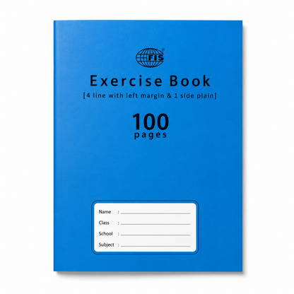 FIS A5 4 Line Exercise Book – Left Margin & 1 Side Plain, 165 × 210 mm, 100 & 200 Pages
