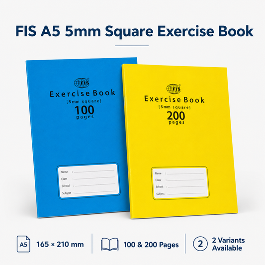 FIS A5 5mm Square Exercise Book – 165 × 210 mm, 100 & 200 Pages