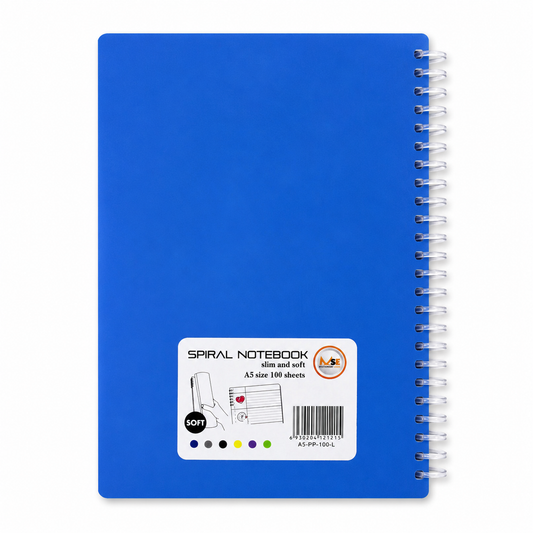 A5 Spiral Notebook – Slim & Soft Cover, 100 Sheets, Assorted Colors