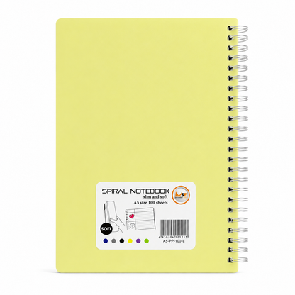 A5 Spiral Notebook – Slim & Soft Cover, 100 Sheets, Assorted Colors