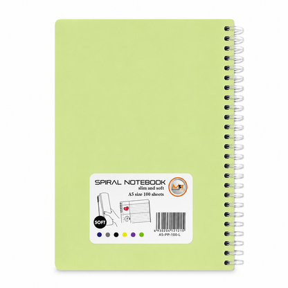 A5 Spiral Notebook – Slim & Soft Cover, 100 Sheets, Assorted Colors