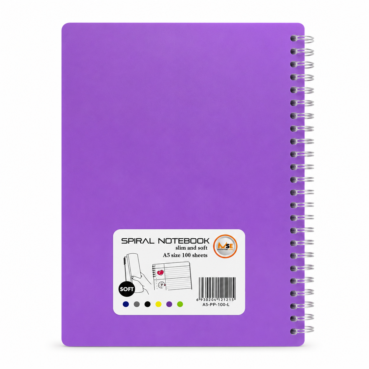 A5 Spiral Notebook – Slim & Soft Cover, 100 Sheets, Assorted Colors