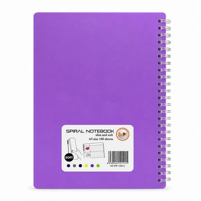 A5 Spiral Notebook – Slim & Soft Cover, 100 Sheets, Assorted Colors
