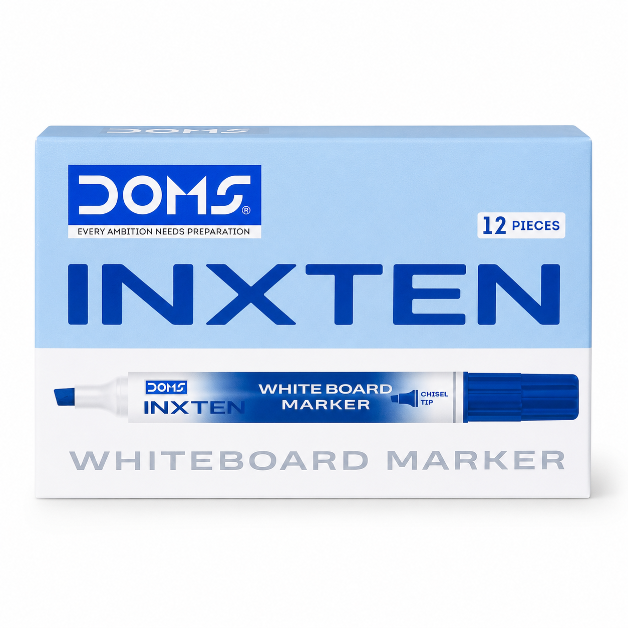 DOMS Inxten Whiteboard Marker – Bullet & Chisel Tip, Blue Black Red, Single or Box of 12