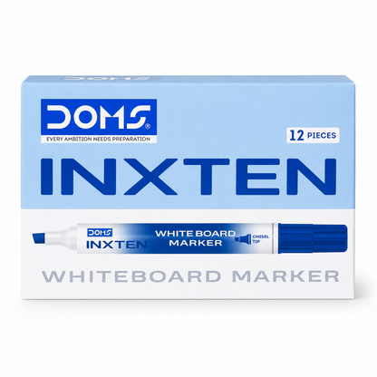 DOMS Inxten Whiteboard Marker – Bullet & Chisel Tip, Blue Black Red, Single or Box of 12