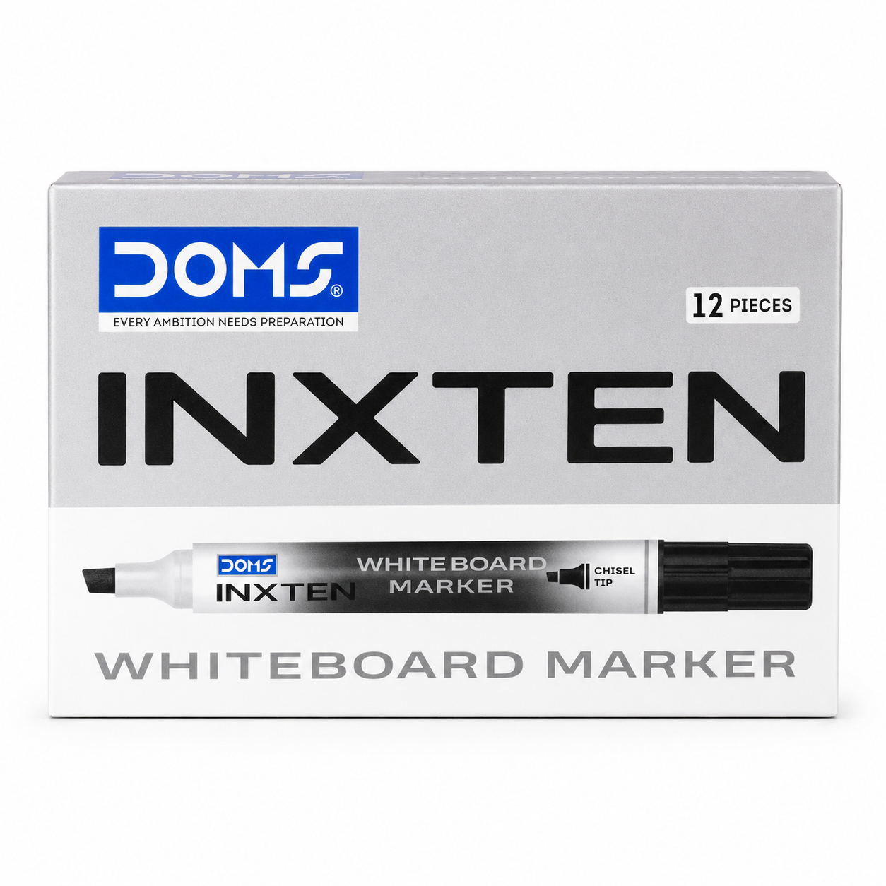 DOMS Inxten Whiteboard Marker – Bullet & Chisel Tip, Blue Black Red, Single or Box of 12
