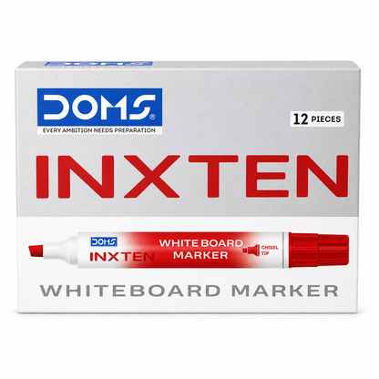 DOMS Inxten Whiteboard Marker – Bullet & Chisel Tip, Blue Black Red, Single or Box of 12