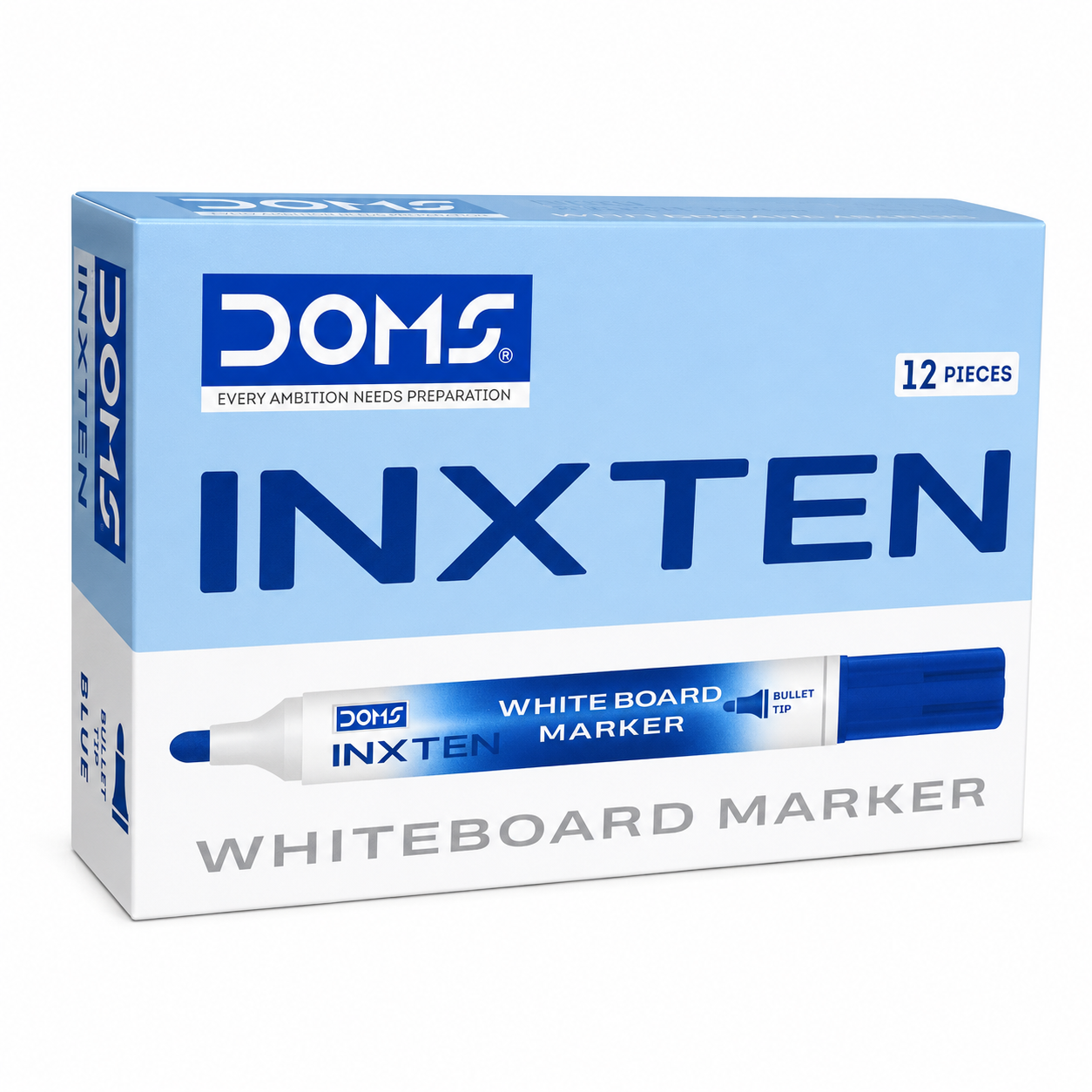 DOMS Inxten Whiteboard Marker – Bullet & Chisel Tip, Blue Black Red, Single or Box of 12