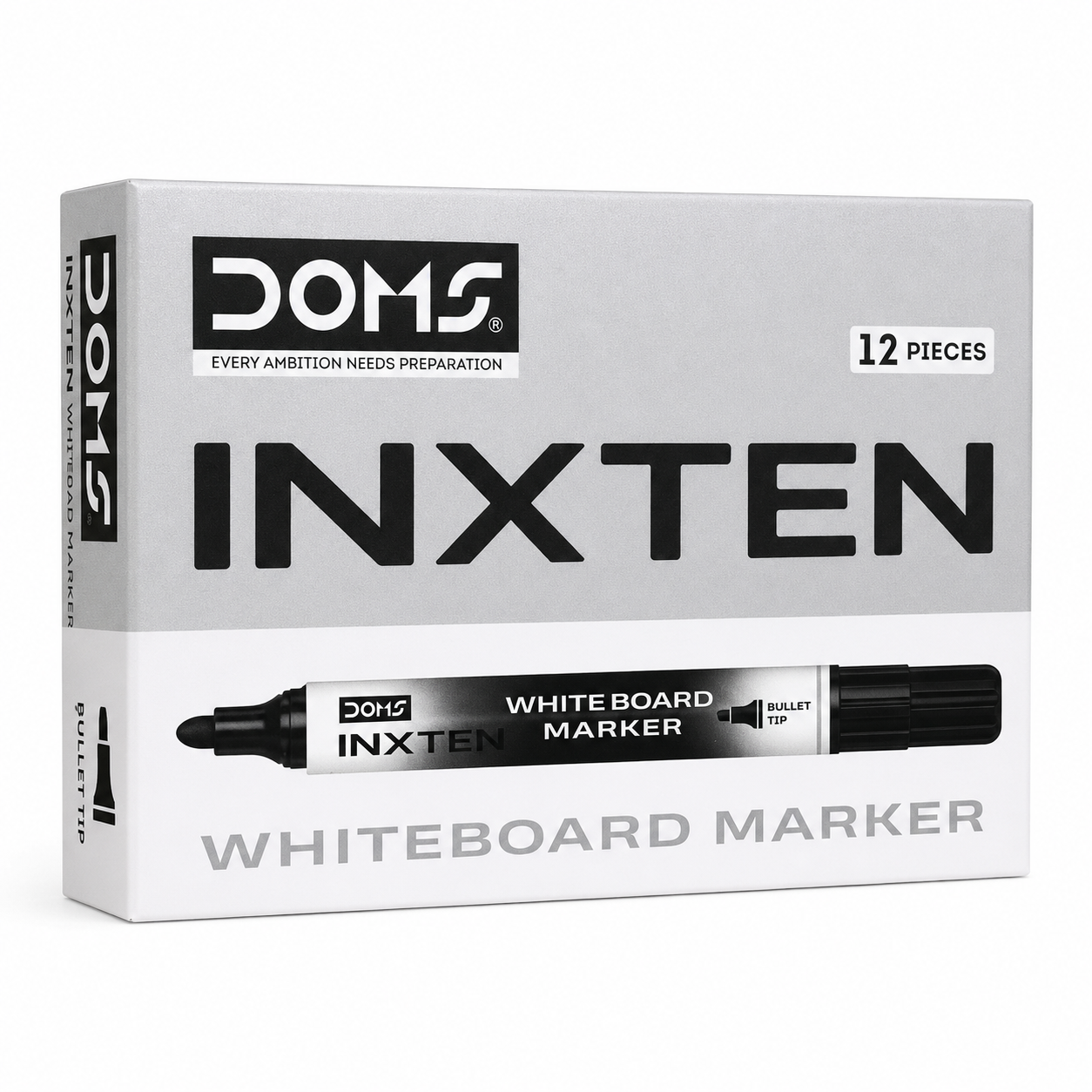DOMS Inxten Whiteboard Marker – Bullet & Chisel Tip, Blue Black Red, Single or Box of 12