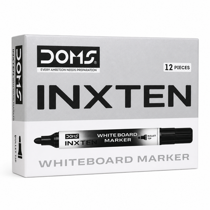DOMS Inxten Whiteboard Marker – Bullet & Chisel Tip, Blue Black Red, Single or Box of 12