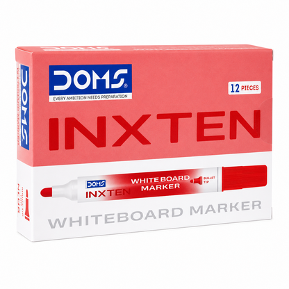 DOMS Inxten Whiteboard Marker – Bullet & Chisel Tip, Blue Black Red, Single or Box of 12