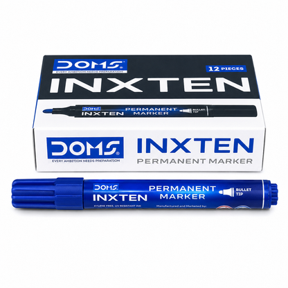 Product Title: DOMS Inxten Permanent Marker – Bullet & Chisel Tip, Blue Black Red, Single or Box of 12