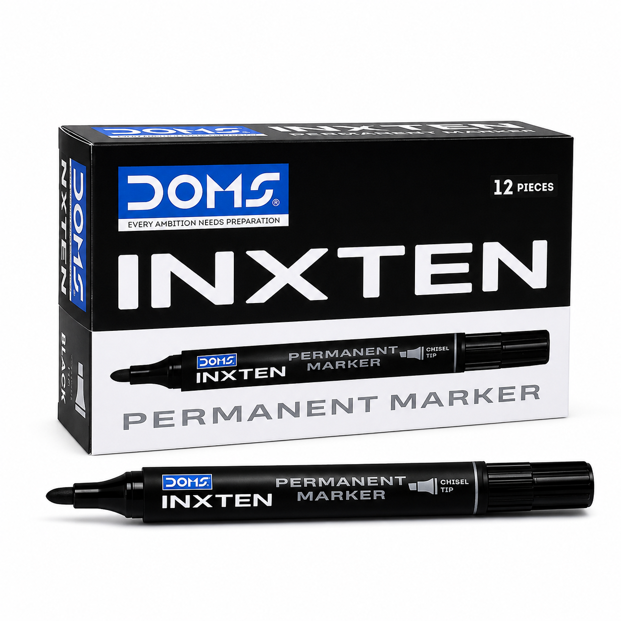 Product Title: DOMS Inxten Permanent Marker – Bullet & Chisel Tip, Blue Black Red, Single or Box of 12