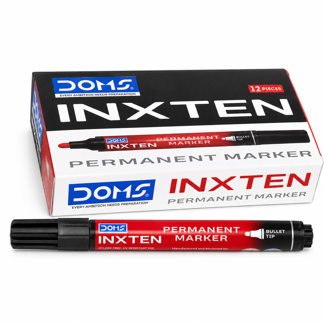 Product Title: DOMS Inxten Permanent Marker – Bullet & Chisel Tip, Blue Black Red, Single or Box of 12