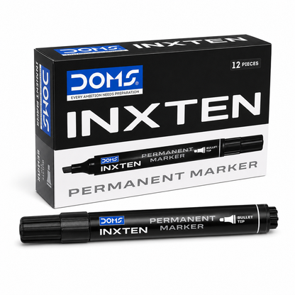 Product Title: DOMS Inxten Permanent Marker – Bullet & Chisel Tip, Blue Black Red, Single or Box of 12