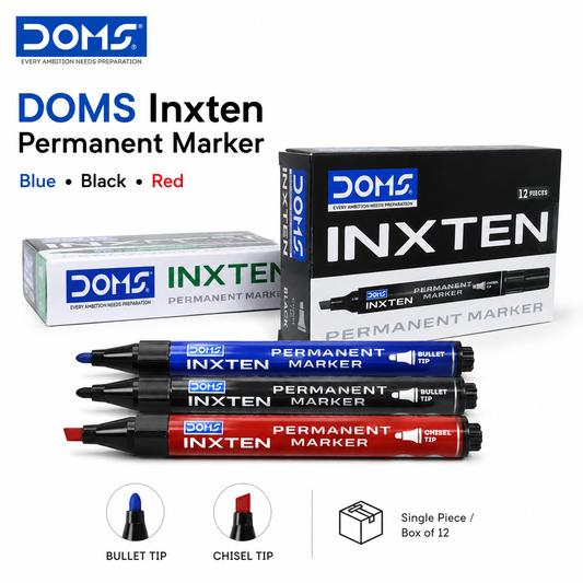 Product Title: DOMS Inxten Permanent Marker – Bullet & Chisel Tip, Blue Black Red, Single or Box of 12