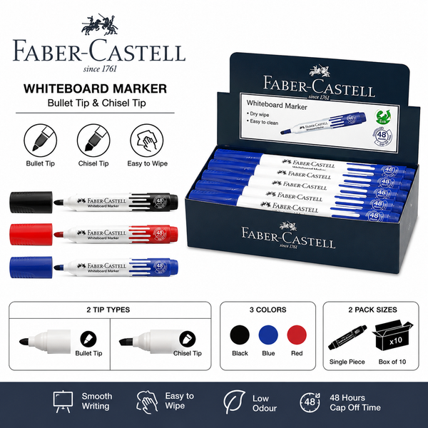Faber-Castell Whiteboard Marker – Bullet & Chisel Tip, Black Blue Red,Green Single or Box of 10