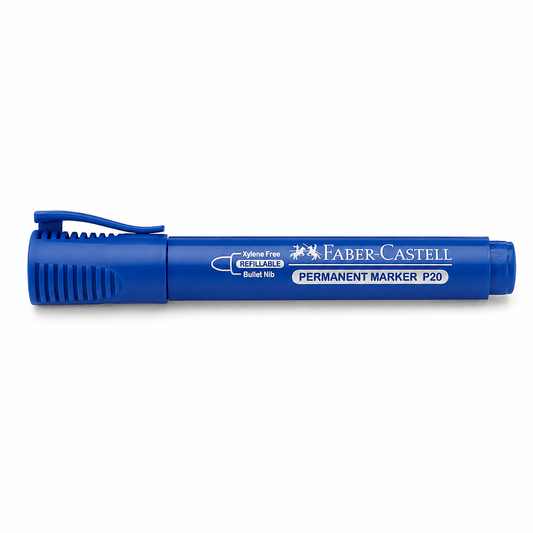 Faber-Castell Permanent Marker P20 – Bullet & Chisel Tip, Black Blue Red Green, Single or Box of 10