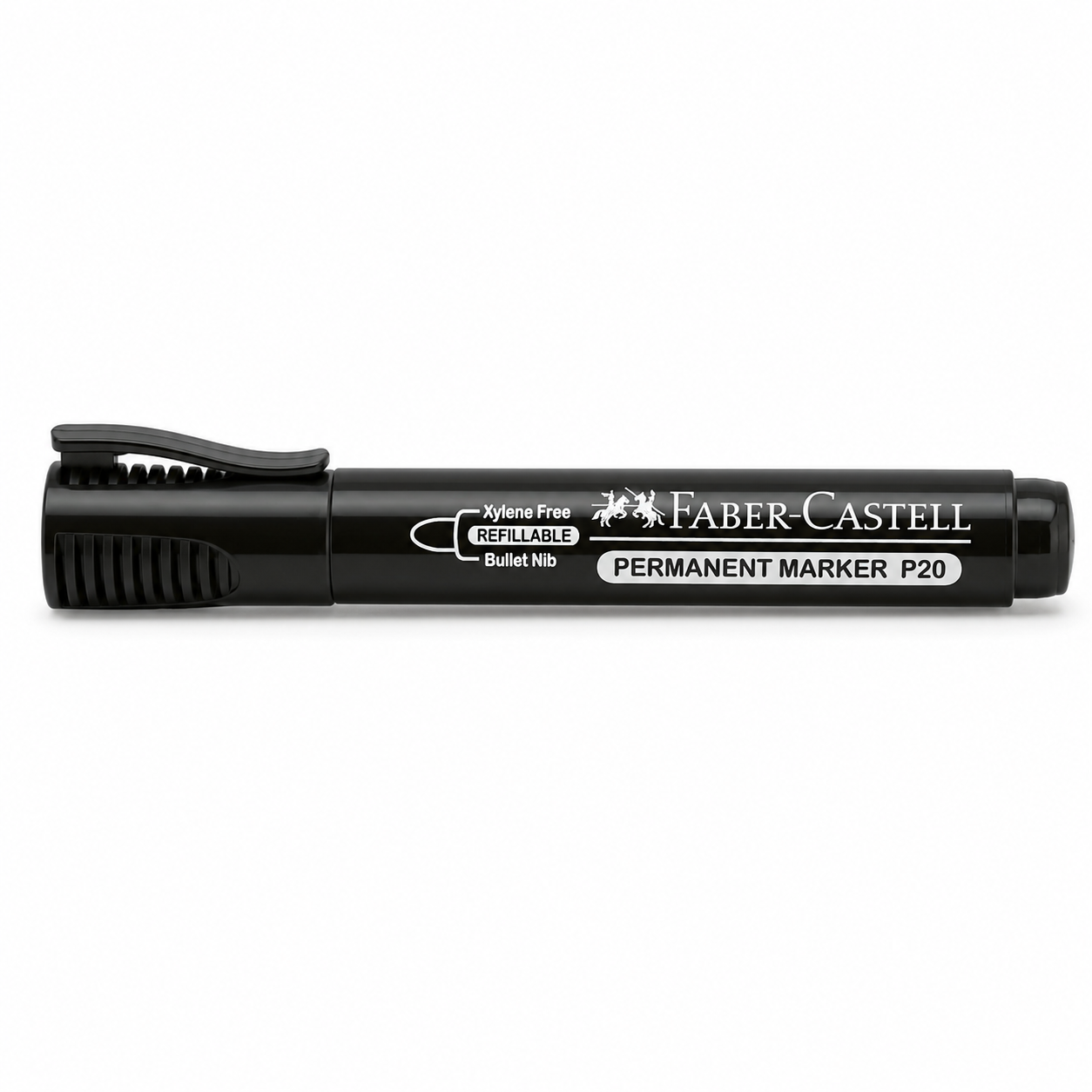 Faber-Castell Permanent Marker P20 – Bullet & Chisel Tip, Black Blue Red Green, Single or Box of 10