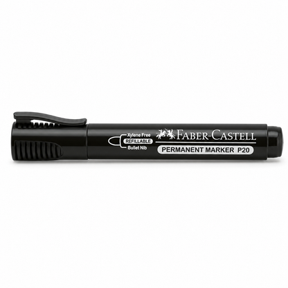 Faber-Castell Permanent Marker P20 – Bullet & Chisel Tip, Black Blue Red Green, Single or Box of 10