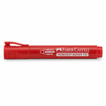 Faber-Castell Permanent Marker P20 – Bullet & Chisel Tip, Black Blue Red Green, Single or Box of 10
