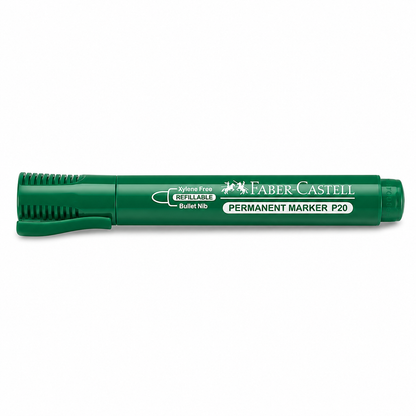 Faber-Castell Permanent Marker P20 – Bullet & Chisel Tip, Black Blue Red Green, Single or Box of 10