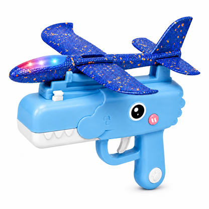 LED Foam Airplane Launcher Toy with Shark-Style Hand Launcher