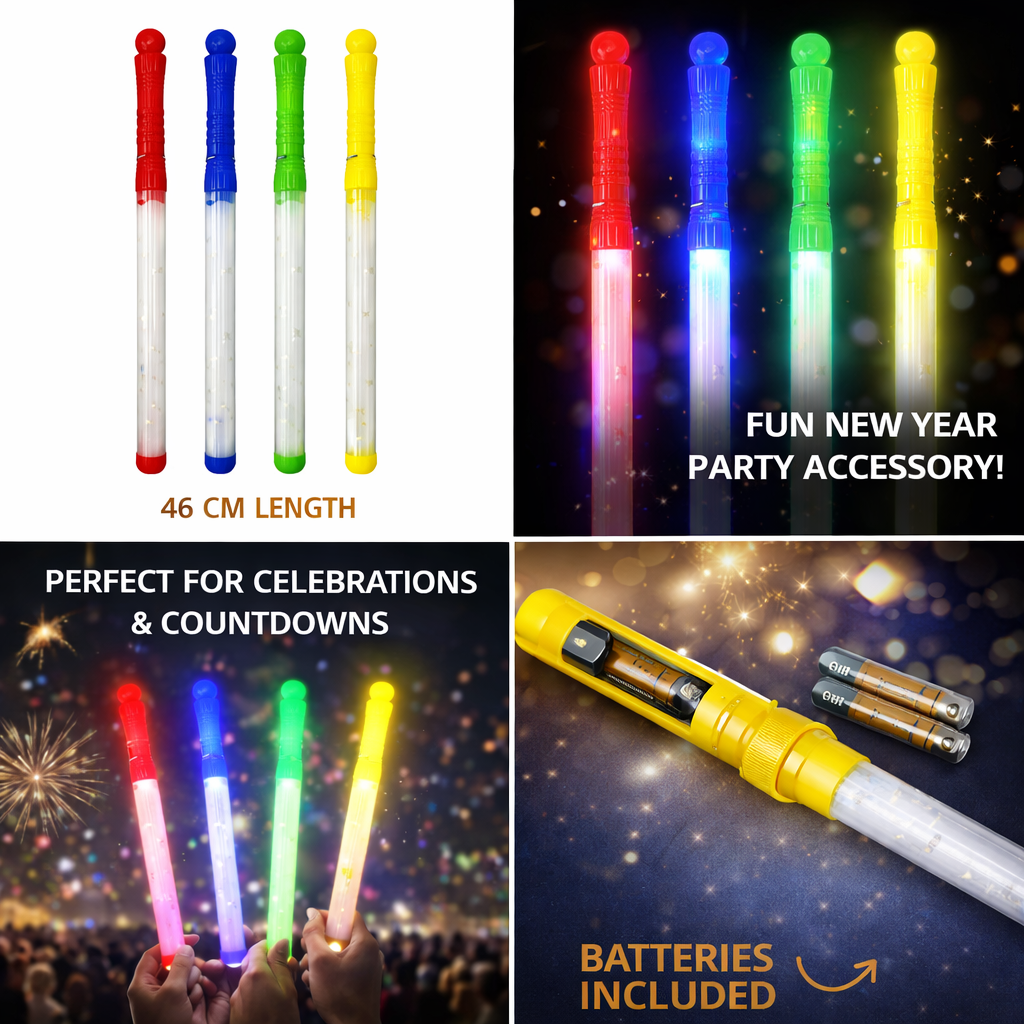 Happy New Year LED Light Sticks 46 cm – Pack of 4