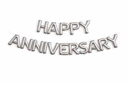 Happy Anniversary Foil Balloon Banner – Silver Letter Balloons (16 Inch)