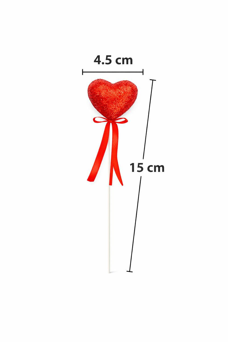 Red Glitter Heart Decoration Picks – Valentine Decor (Pack of 12)