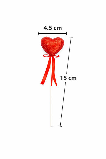 Red Glitter Heart Decoration Picks – Valentine Decor (Pack of 12)